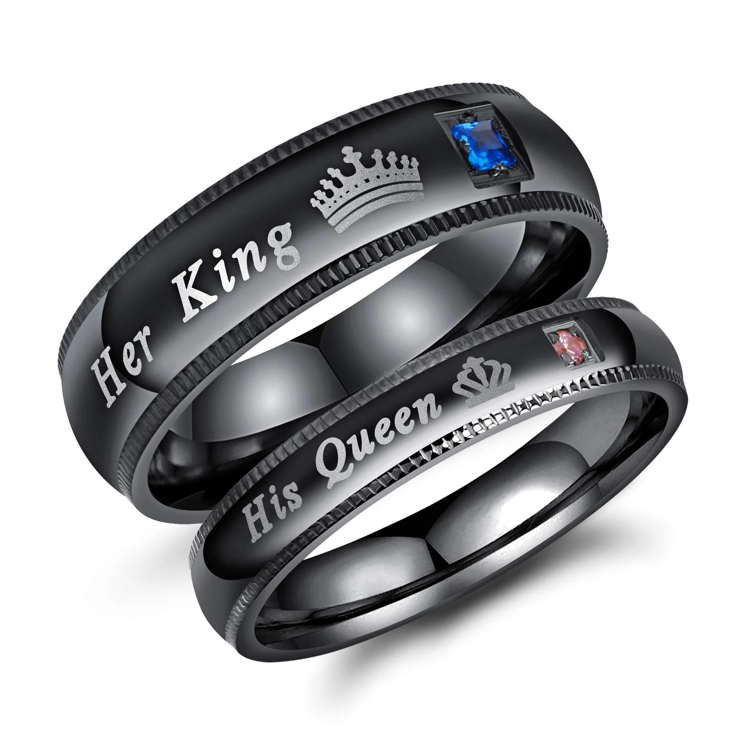 Wedding Ring set His and Her Matching Promise Rings for Couples Black Stainless Steel His Queen & Her King Wedding Engagement Annivesary Bands Anniversary Valentine's Jewelry Gifts, Stainless Steel