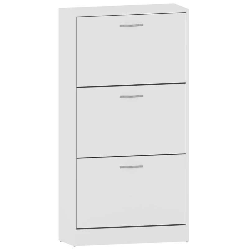 Vida Designs Shoe Cabinet, Wooden Shoe Storage Unit with 3 Pull-Down Drawers, Multifunctional Dust-Proof Space-Saving Slim Cupboard for Hallway or Entryway (White)