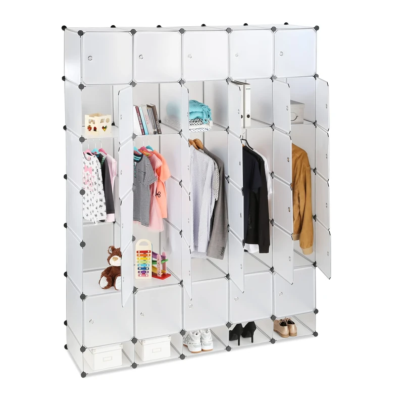 Relaxdays XXL Modular Wardrobe, 25 Compartments, Clothes Rails, Bedroom Dresser H x W 234 x 180 cm, Transparent