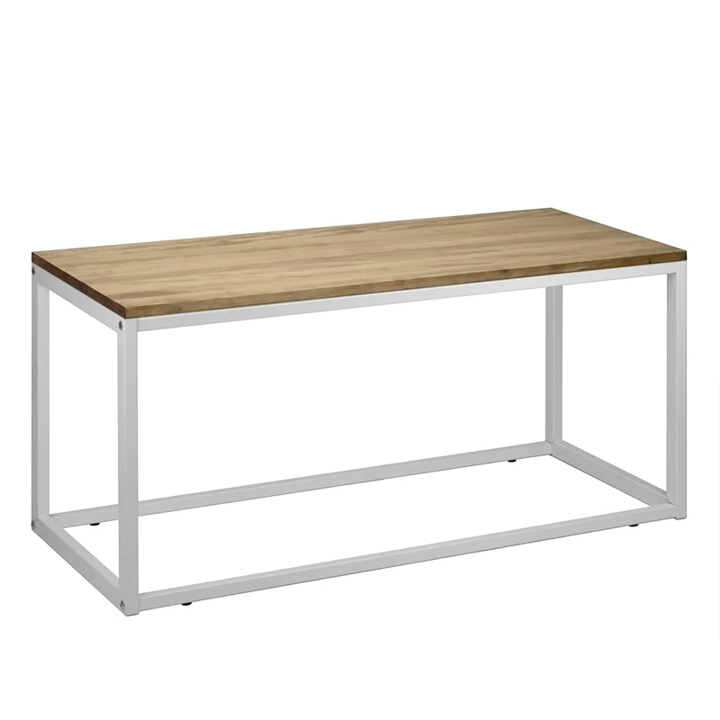 DS Dropshipping – Industrial iCub Coffee or Side Table, Dimensions 70 x 45 x 40 cm, White, Solid Pine Wood with Steel Tube Structure - Image 1