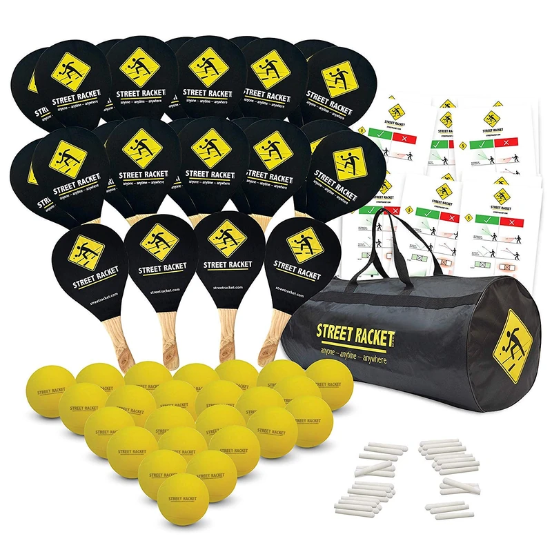 Schildkröt Street Racket School Kit, 24 Wooden Rackets, 24 Softballs, Field Marking Chalks, Packed in a Street Racket School Sports Bag, 970041