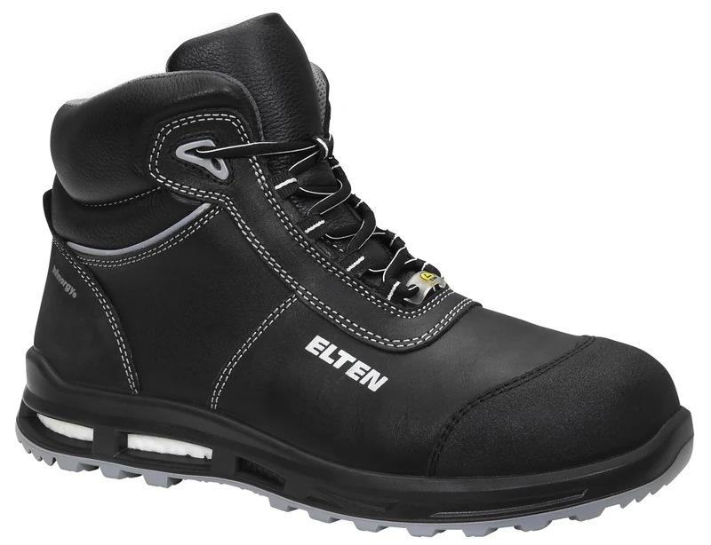 ELTEN Reaction XXT Mid ESD S3 Lightweight Safety Shoe with Infinergy Cushioning, Cowhide Leather, Plastic Cap, Metal-Free, Metal-Free Penetration Protection, Textile Lining, Half Boots Black 1, EU 39
