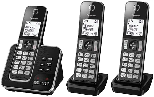 Panasonic KX-TGD623 Cordless Home Phone with dedicated call block key for easy call block registration and Digital Answering Machine - Black and Silver (Pack of 3)