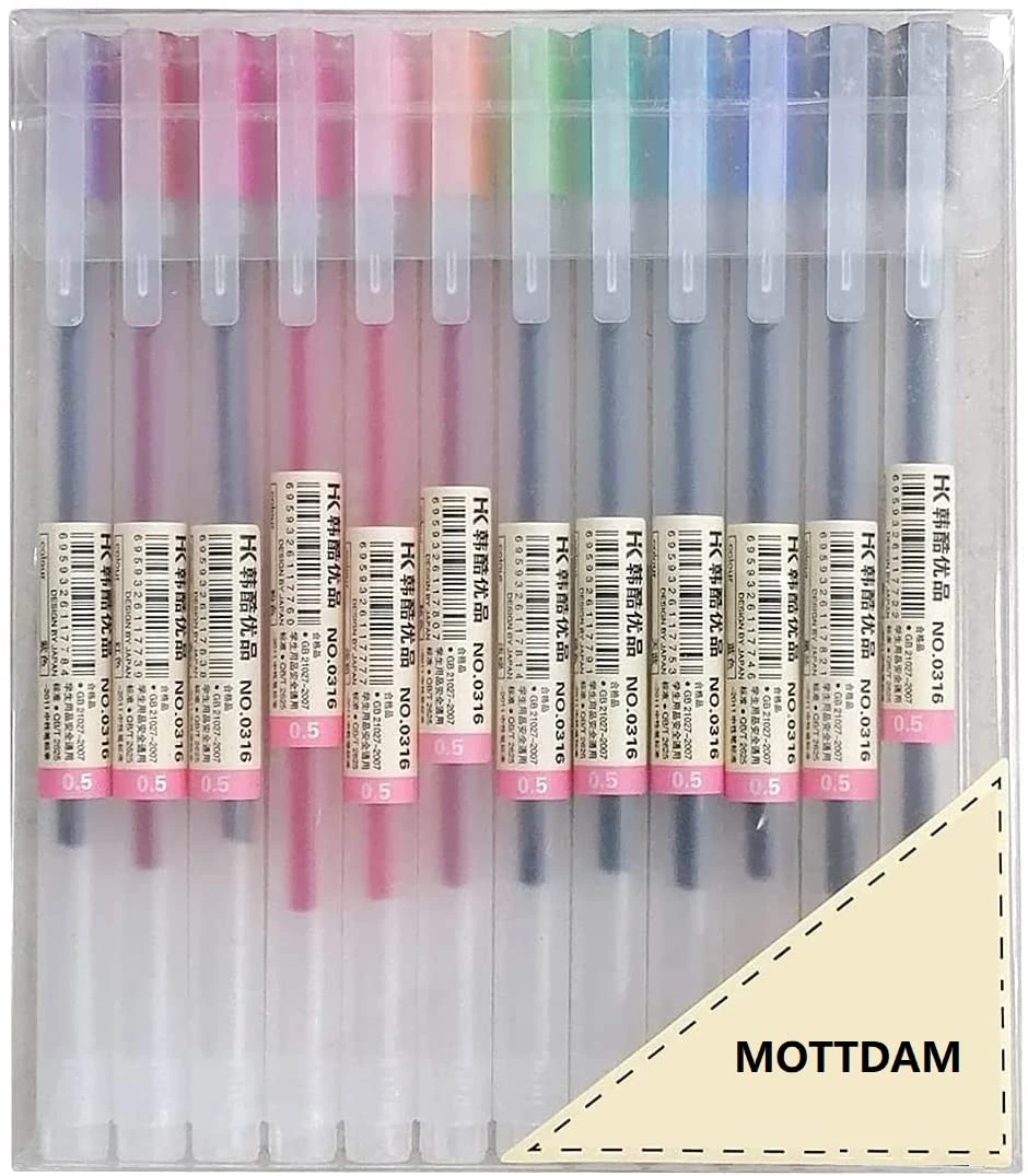 MOTTDAM 12 Pcs Creative Gel Pen 0.5mm Colour Ink Pens Writing Stationery School Office Supplies, Fine Point Pens Ballpoint Pen for Japanese Office School
