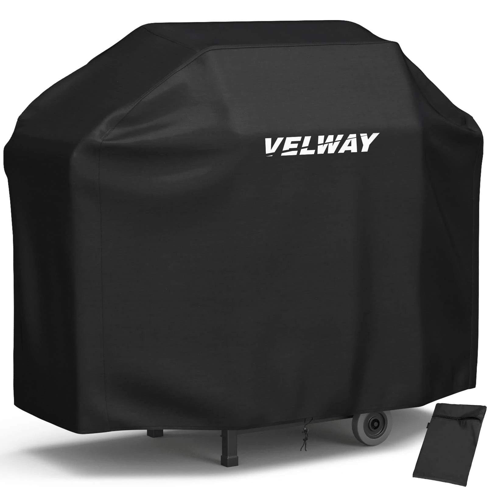 Velway Barbecue Cover Waterproof Grill Cover Heavy Duty 210D Oxford Fabric Outdoor BBQ Cover UV protection Dust-Proof Windproof Weatherproof Durable with Storage Bag Black 147x61x117cm