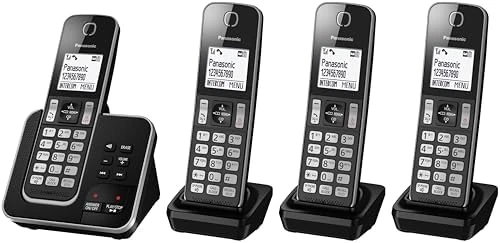 Panasonic KX-TGD624Cordless Home Phone with dedicated call block key for easy call block registration and Digital Answering Machine – Black and Silver (Pack of 4)