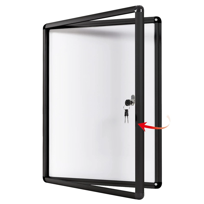 Swansea Enclosed Notice Board Magnetic Bulletin Boards for Office,Black Frame,with Locking Door 26x20inch(4XA4 - Image 1