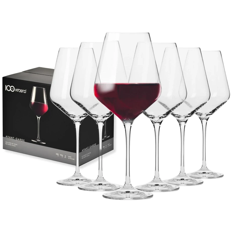 Krosno Red Wine Glasses | Set of 6 | 490 ML | Avant-Garde Collection | Lead-Free Crystal Glass | for Home, Restaurants & Parties | Dishwasher Safe