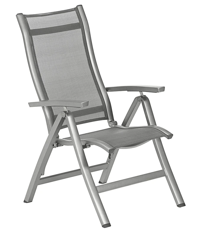 Dehner Chicago Folding Chair Approx. 110 x 63.5 x 67.5 cm, Textilene/Aluminium, Grey