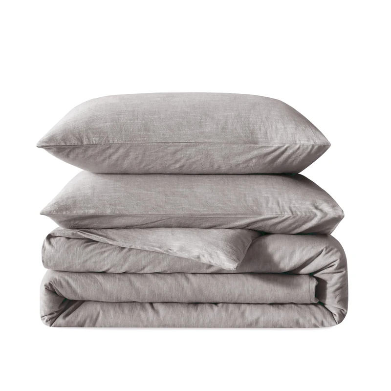 BFS HOME Linen Duvet Cover Queen Size - Soft Breathable Cotton Linen Blend, 3-Pieces Bedding Set with 2 Pillowcases, Stonewashed Texture, Grayish Purple, All-Season Comfort