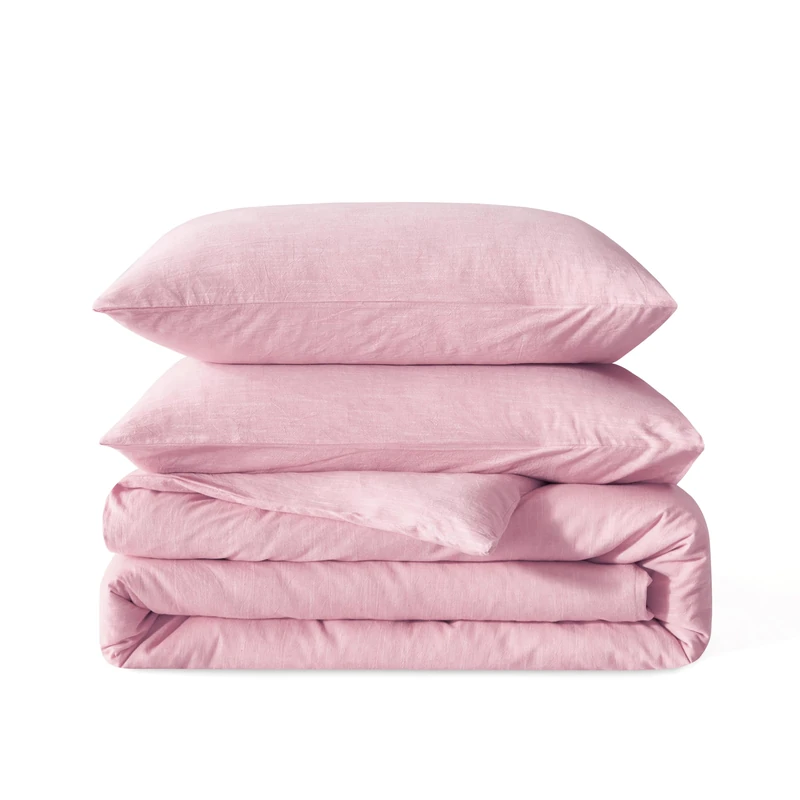 BFS HOME Linen Duvet Cover King Size - Soft Breathable Cotton Linen Blend, 3-Pieces Bedding Set with 2 Pillowcases, Stonewashed Texture, Light Pink, All-Season Comfort