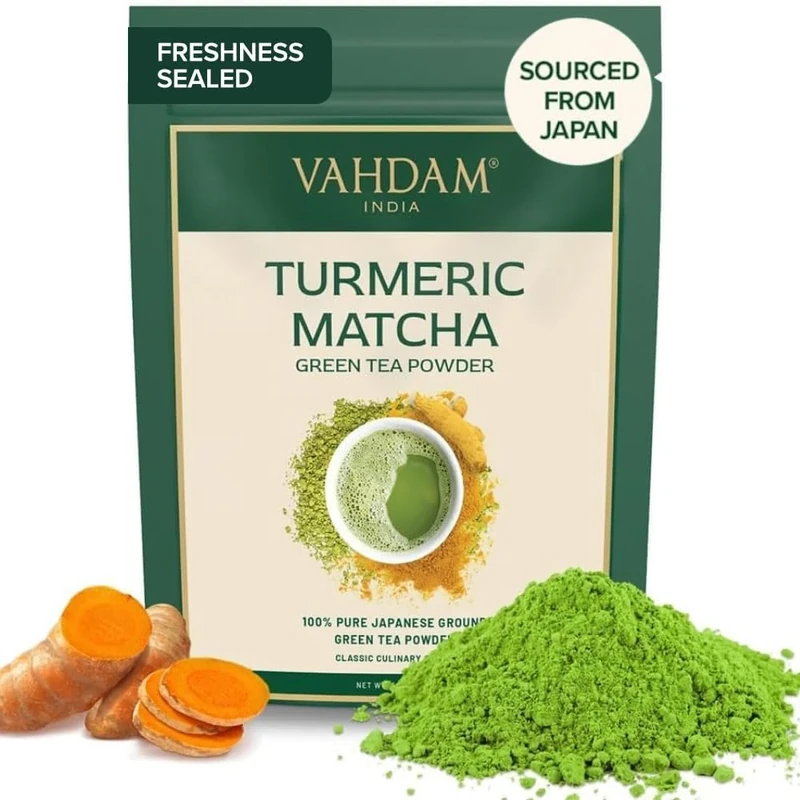 VAHDAM Japanese Turmeric Matcha Green Tea (100g) - Premium Powder With Curcumin | Delicious Matcha Latte | Vegan