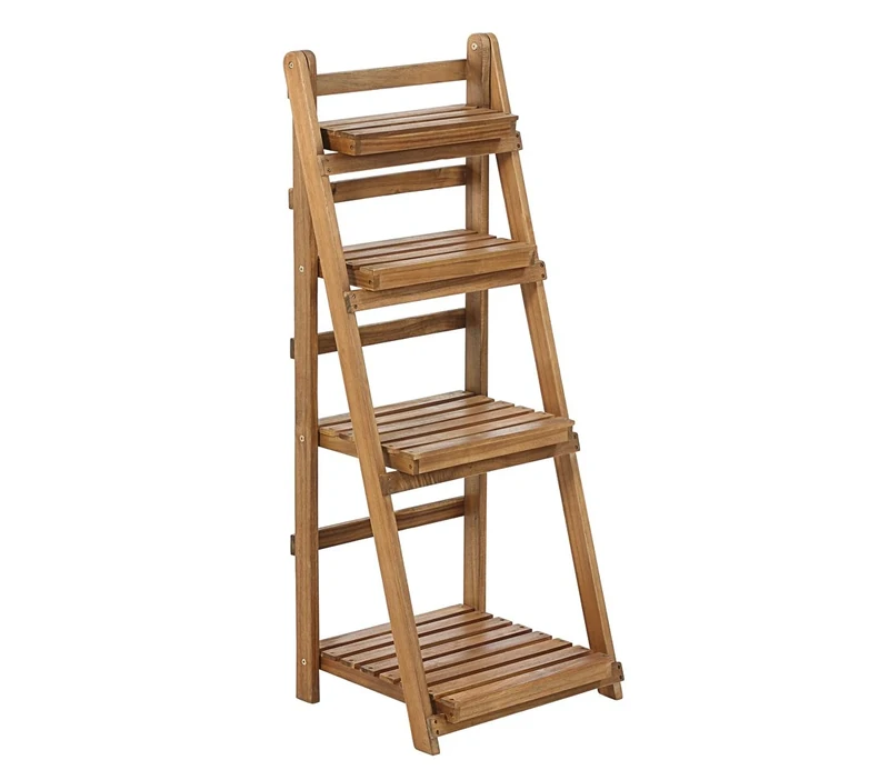 Dehner Macao Folding Flower Shelf, Approx. 125 x 50 x 41 cm, FSC® Acacia Wood, Natural