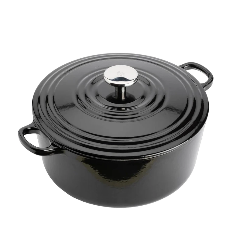 BK Cookware German Enamelled Iron, 28 cm/6.7 Litre Dutch Oven Casserole Dish with Lid, Induction, Dishwasher & Oven Safe, Black