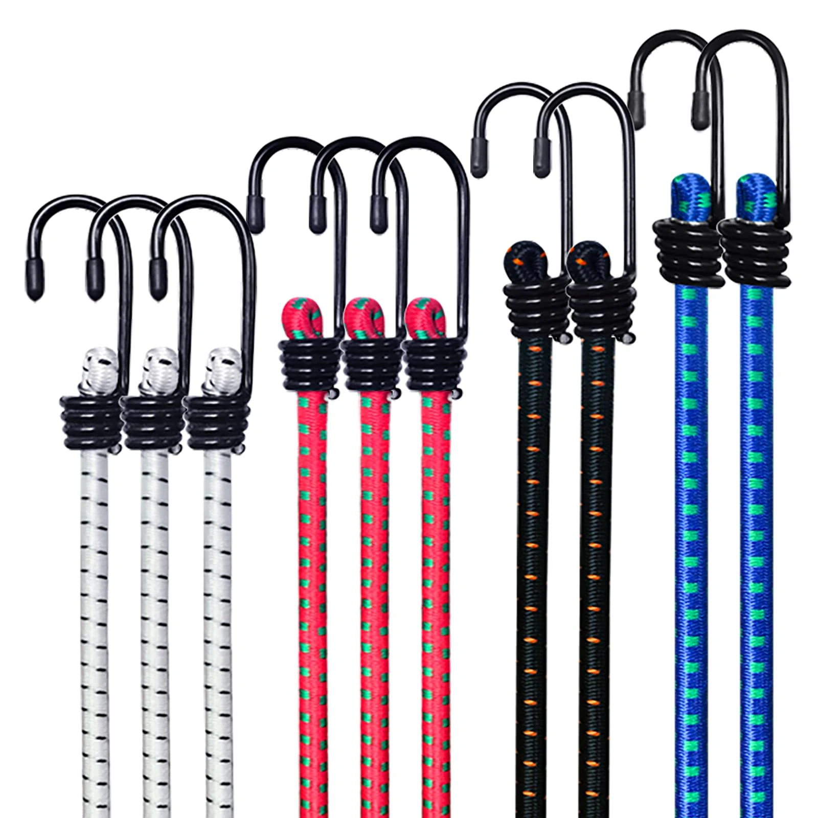 WeFine Pack of 10 Bungee Cords with Hooks Weatherproof & UV-Resistant Bungee Straps Heavy Duty Elastic Bungee Ropes for Caravan Camping RVs Trunks Luggage Racks