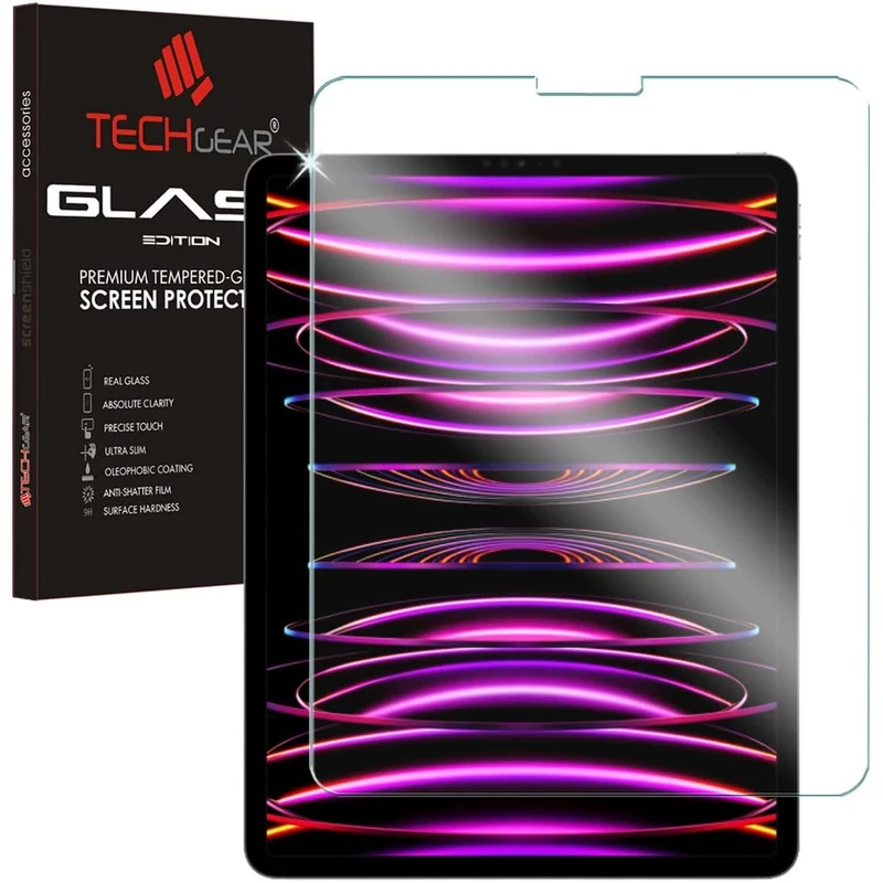 TECHGEAR GLASS Edition for New iPad Pro 12.9 2022 2021 2020 2018 [6th, 5th, 4th & 3rd Generations] Tempered Glass Screen Protector Cover Compatible with Apple iPad Pro 12.9 inch 2018-2022 & Pencil
