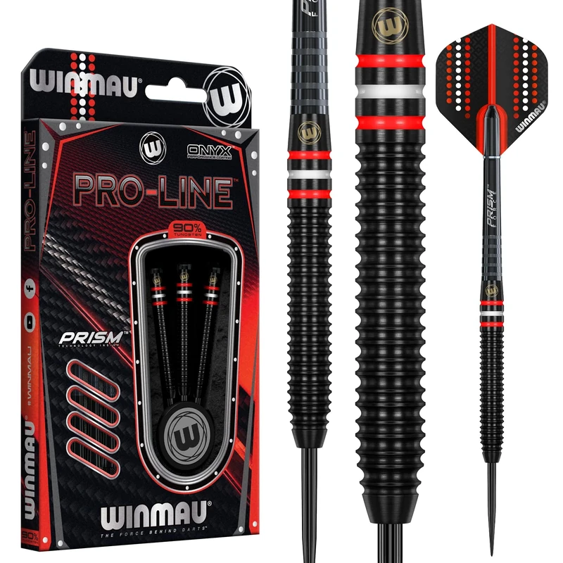 WINMAU Pro-Line Tungsten Steeltip Dart Set 23 gram with Prism Alpha Flights and Prism Force Shafts (Stems)