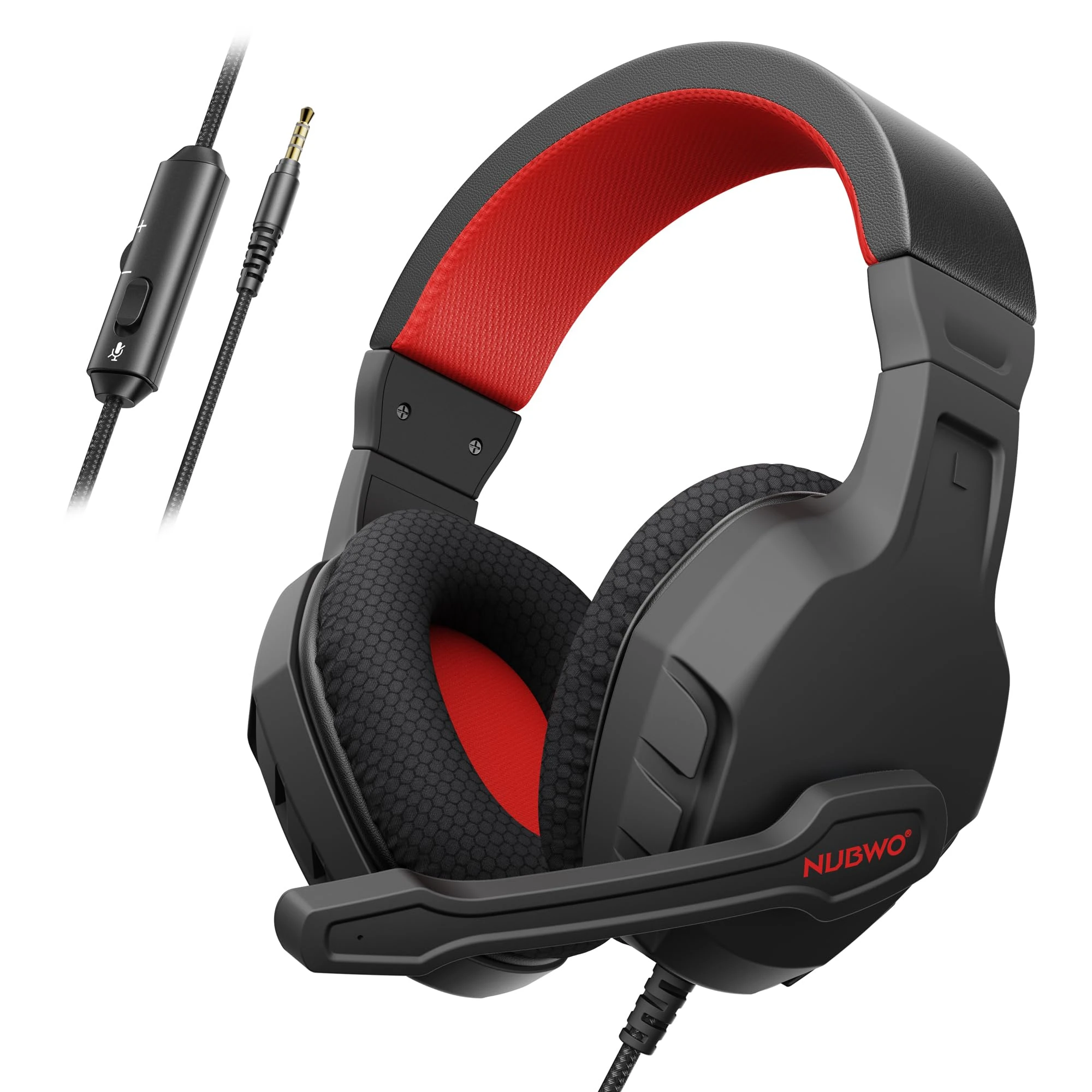 NUBWO U3 Gaming Headset with Mic for PC, PS4, PS5, Xbox 1, Mac, NS, Wired Over-Ear Gaming Headphones with Mic Clear Call, Lightweight & in-Line Control-Red