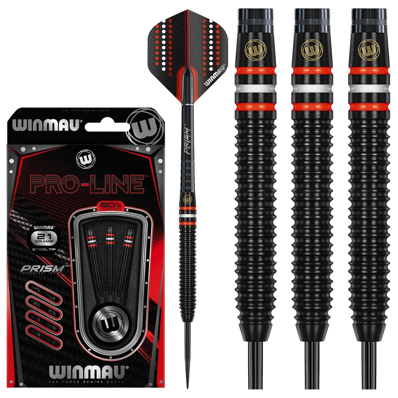 WINMAU Darts | Pro-Line Series 21g – 90% Tungsten Darts Set with Dart Flights and Shafts | Steel Tip Professional Dart | Amazon Exclusive