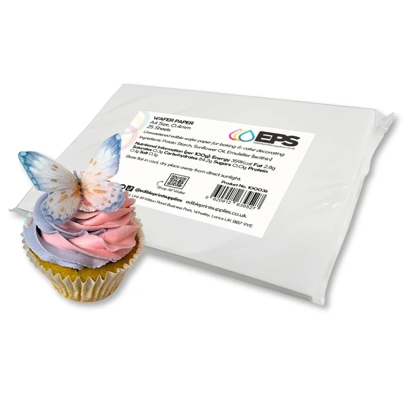 EPS A4 Wafer Paper (Pack of 25) for Edible Printing and Cake Decorating - Plain White A4 Edible Wafer Sheets (Rice Paper), Unsweetened and Tasteless, Vegan & Vegetarian