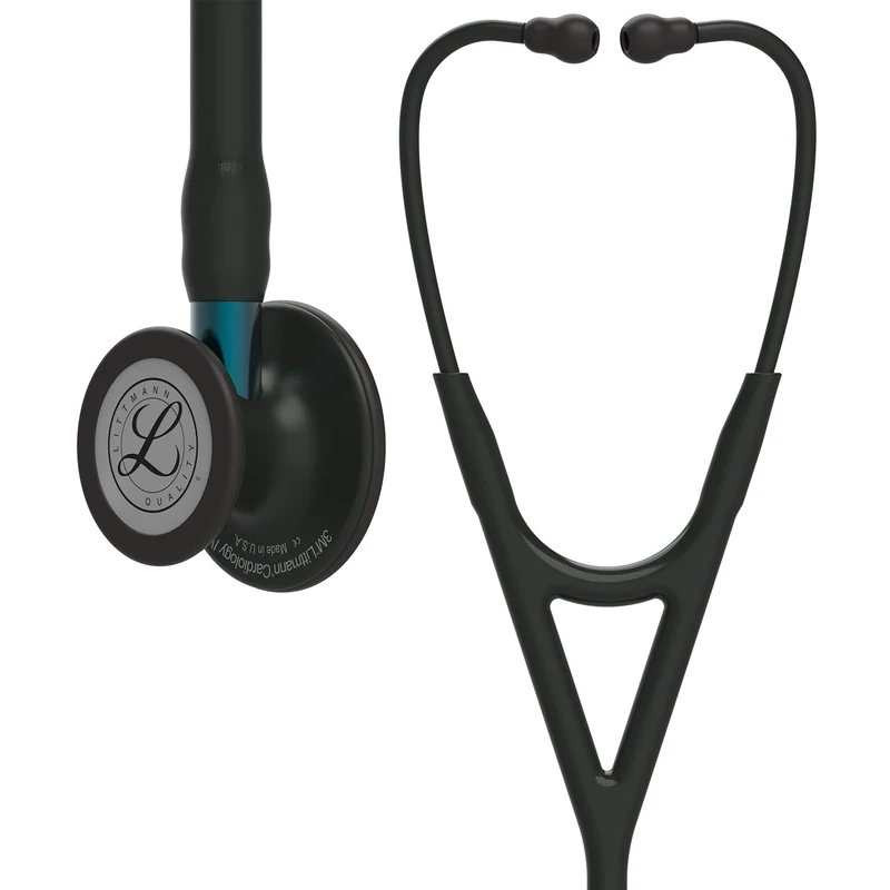 3M Littmann Cardiology IV Diagnostic Stethoscope, Black-Finish Chestpiece, Blue Stem and Black Headset, 27 inch