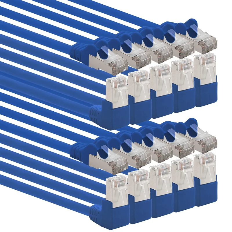 1aTTack.de 366267 Cat.6 network cable angle 90 degrees 10m - blue - pack of 10 - Cat6 patch cable (SFTP PIMF) 1000Mbit/s Rj 45 connector - 10 x 10m meters blue