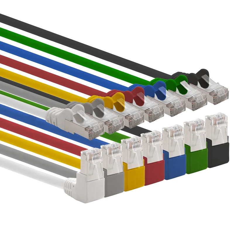 1aTTack.de 366287 Cat.6 network cable angle 90 degrees 15m - 7 colors - Cat6 patch cable (SFTP PIMF) 1000Mbit/s Rj 45 connector - 7 x 15m meters 7 colors