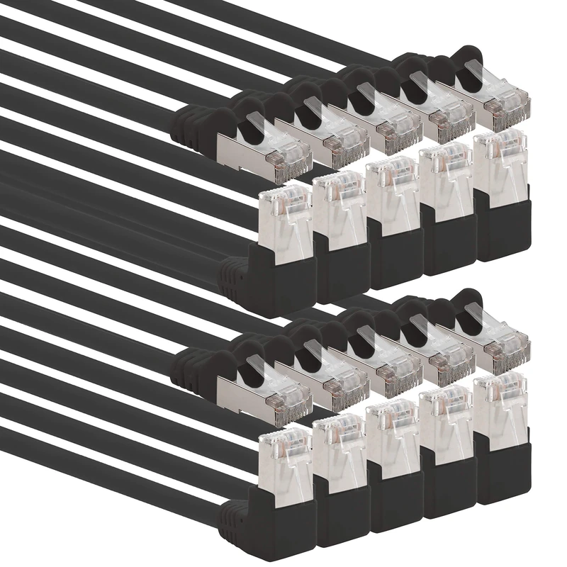 1aTTack.de 366280 Cat.6 network cable angle 90 degrees 10m - black - pack of 10 - Cat6 patch cable (SFTP PIMF) 1000Mbit/s Rj 45 connector - 10 x 10m meters black