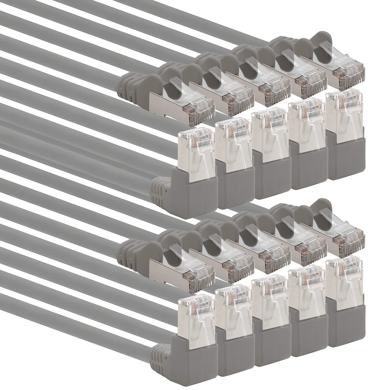 1aTTack.de 366263 Cat.6 network cable angle 90 degrees 10m - gray - pack of 10 - Cat6 patch cable (SFTP PIMF) 1000Mbit/s Rj 45 connector - 10 x 10m meters gray