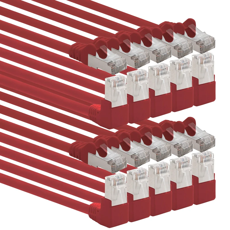 1aTTack.de 366210 Cat.6 network cable angle 90 degrees 3.0 m - red - pack of 10 - Cat6 patch cable (SFTP PIMF) 1000Mbit/s Rj 45 connector - 10 x 3.0 m meters red