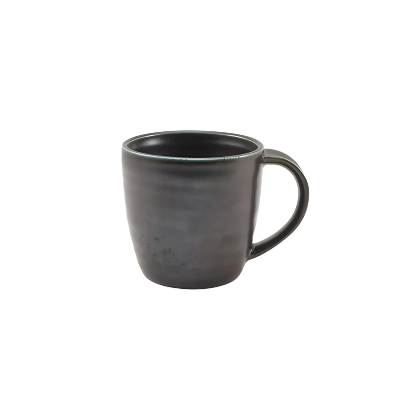 Genware Porcelain Terra Mug, 320ml, Pack of 6, Black, Dishwasher Safe, Rolled Edge, Rustic Aesthetic