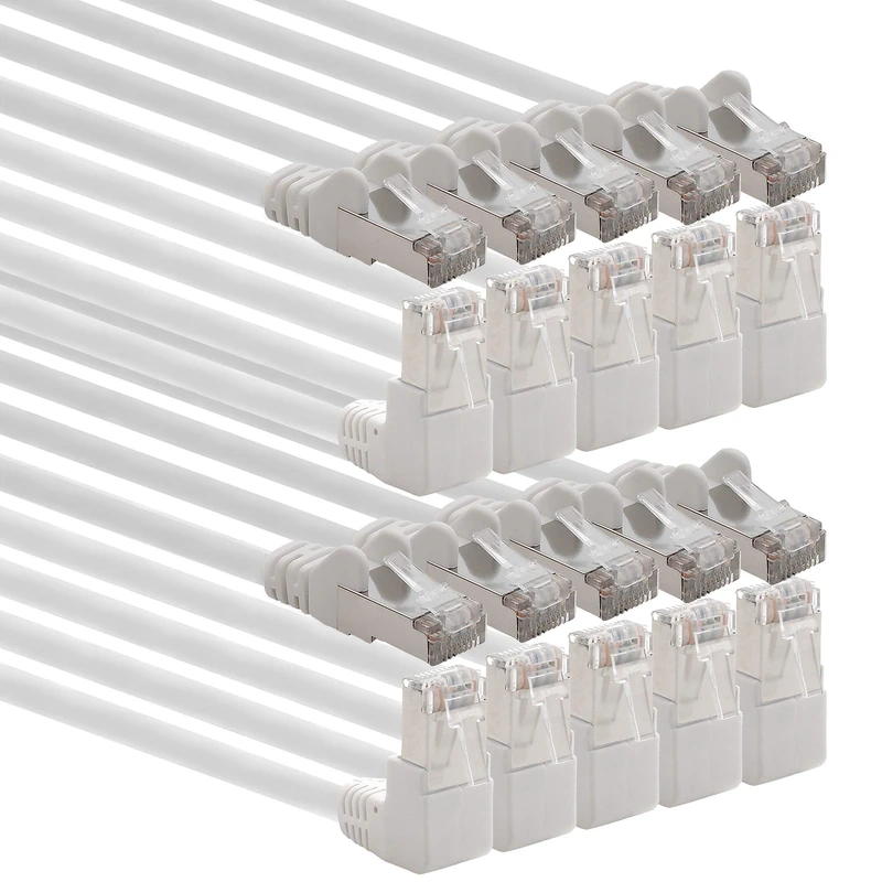 1aTTack.de 366283 Cat.6 network cable angle 90 degrees 10m - white - pack of 10 - Cat6 patch cable (SFTP PIMF) 1000Mbit/s Rj 45 connector - 10 x 10m meters white