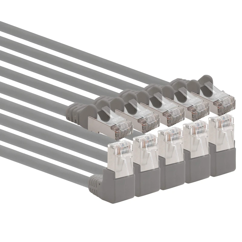 1aTTack.de 366240 Cat.6 network cable angle 90 degrees 7.5m - gray - 5 pieces - Cat6 patch cable (SFTP PIMF) 1000Mbit/s Rj 45 plug - 5 x 7.5m meters gray