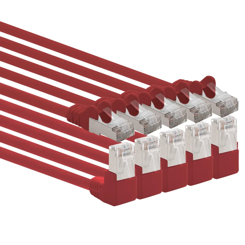1aTTack.de 366253 Cat.6 network cable angle 90 degrees 7.5m - red - pack of 5 - Cat6 patch cable (SFTP PIMF) 1000Mbit/s Rj 45 plug - 5 x 7.5m meters red