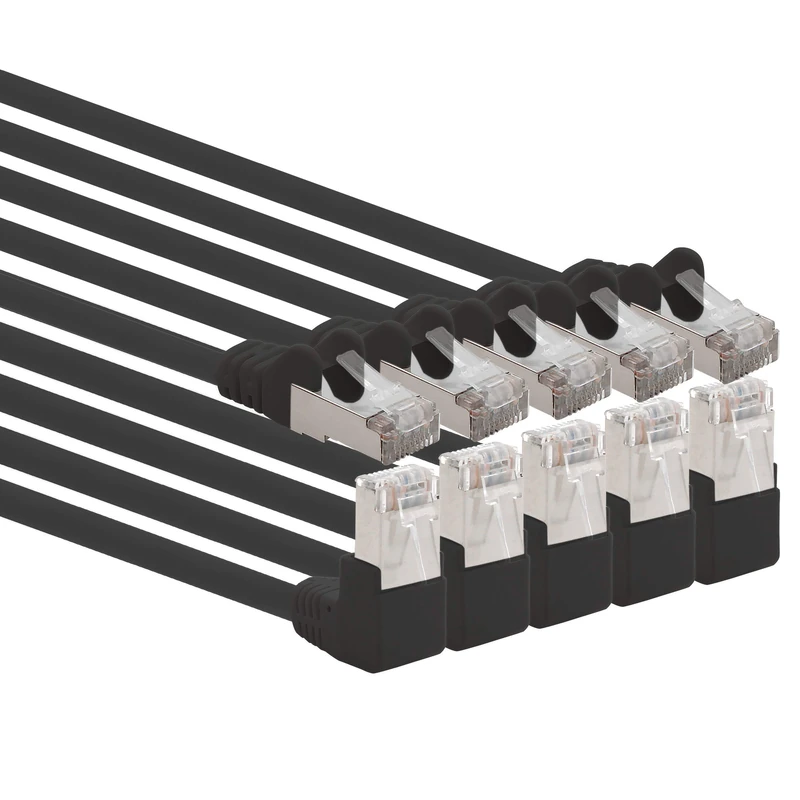 1aTTack.de 366279 Cat.6 network cable angle 90 degrees 10m - black - 5 pieces - Cat6 patch cable (SFTP PIMF) 1000Mbit/s Rj 45 connector - 5 x 10m meters black