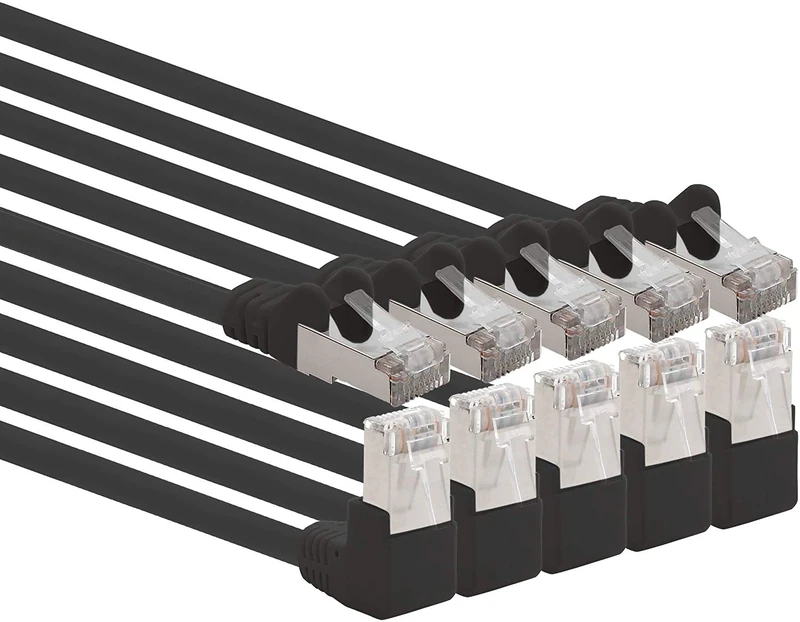 1aTTack.de 366256 Cat.6 network cable angle 90 degrees 7.5m - black - pack of 5 - Cat6 patch cable (SFTP PIMF) 1000Mbit/s Rj 45 connector - 5 x 7.5m meters black