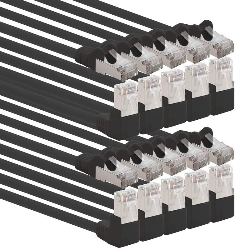 1aTTack.de 366257 Cat.6 network cable angle 90 degrees 7.5m - black - pack of 10 - Cat6 patch cable (SFTP PIMF) 1000Mbit/s Rj 45 connector - 10 x 7.5m meters black