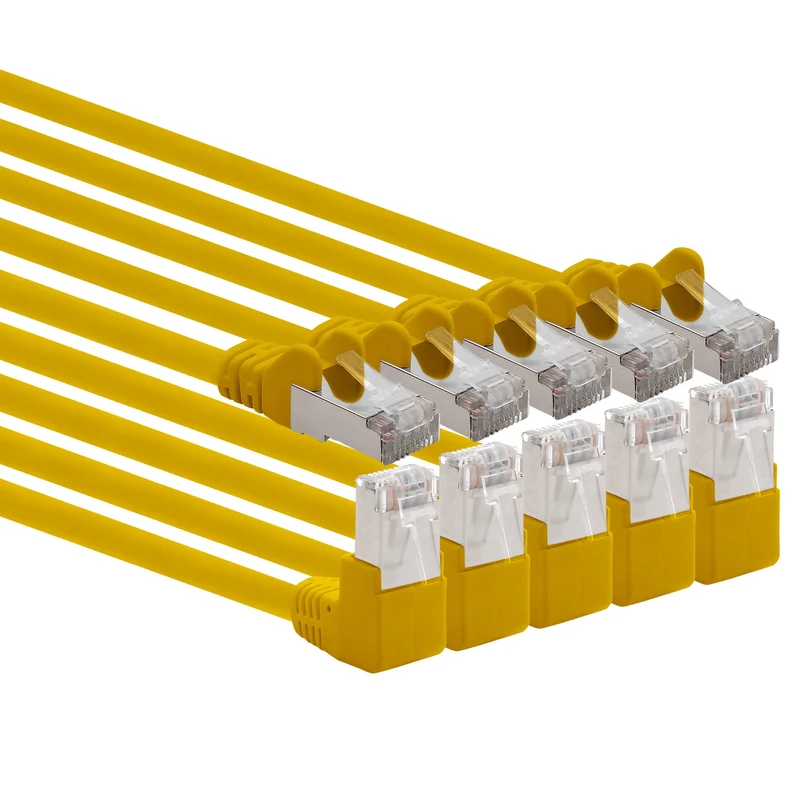1aTTack.de 366270 Cat.6 network cable angle 90 degrees 10m - yellow - 5 pieces - Cat6 patch cable (SFTP PIMF) 1000Mbit/s Rj 45 connector - 5 x 10m meters yellow