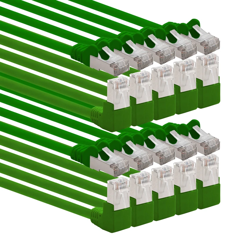 1aTTack.de 366251 Cat.6 network cable angle 90 degrees 7.5m - green - pack of 10 - Cat6 patch cable (SFTP PIMF) 1000Mbit/s Rj 45 connector - 10 x 7.5m meters green