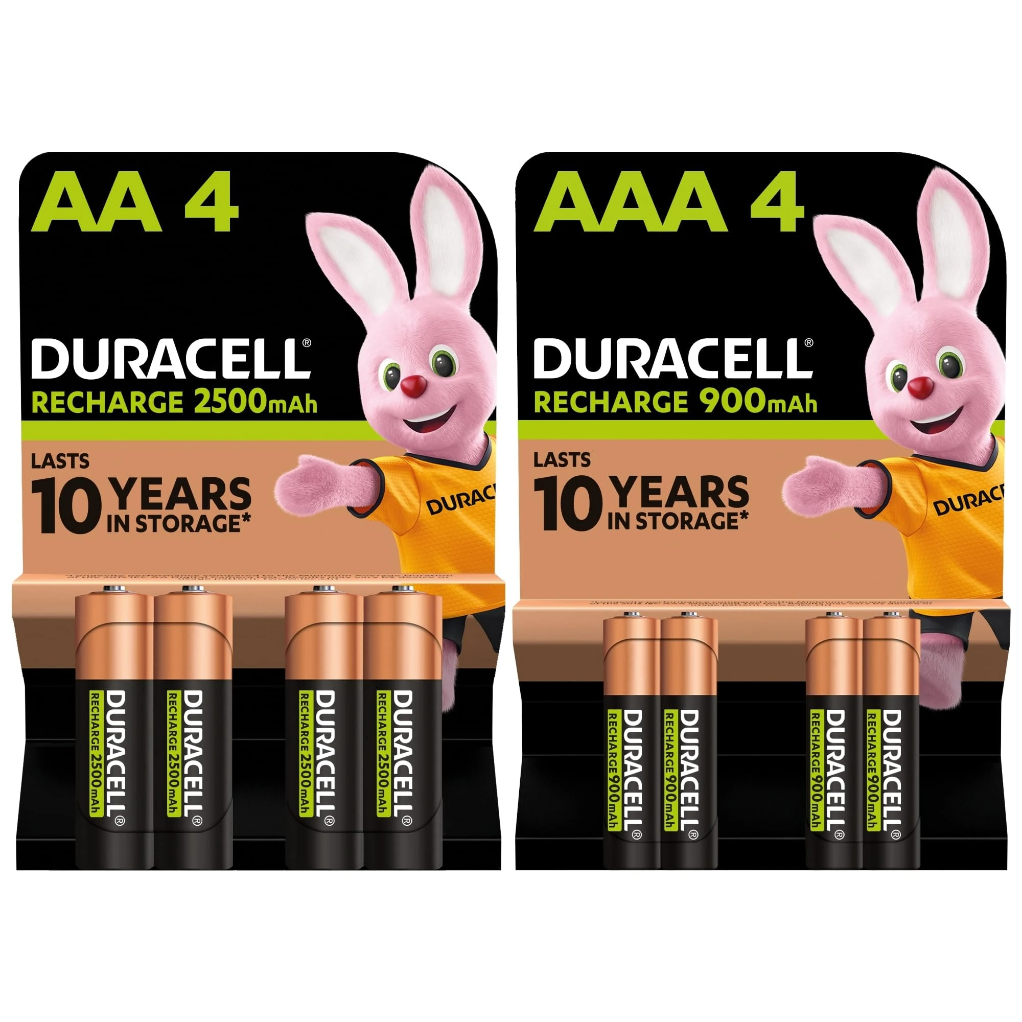 Duracell Rechargeable AA and AAA Batteries (Pack of 4 + 4), 2500 mAh NiMH, 900mAh NiMH, pre-charged, Our No. 1 Longest Lasting Rechargable battery