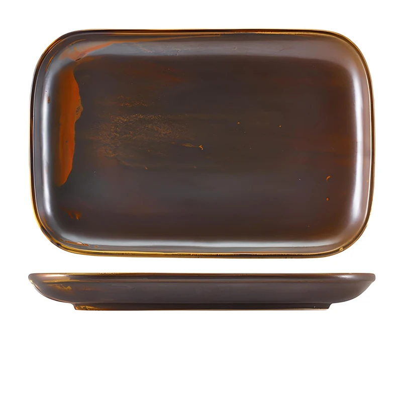 Genware Terra Porcelain, Rustic Copper, Rectangular Plate, 345mm x 235mm, RP-PRC34, Pack of 6