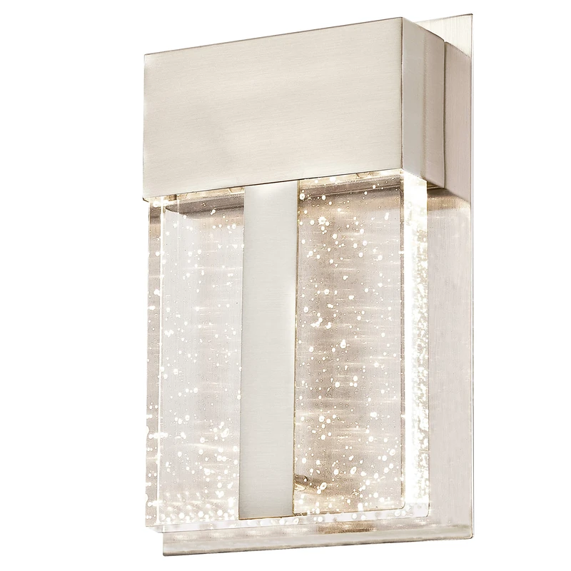 63490 Cava II One-Light Dimmable LED Outdoor Wall Fixture, Brushed Nickel Finish with Bubble Glass
