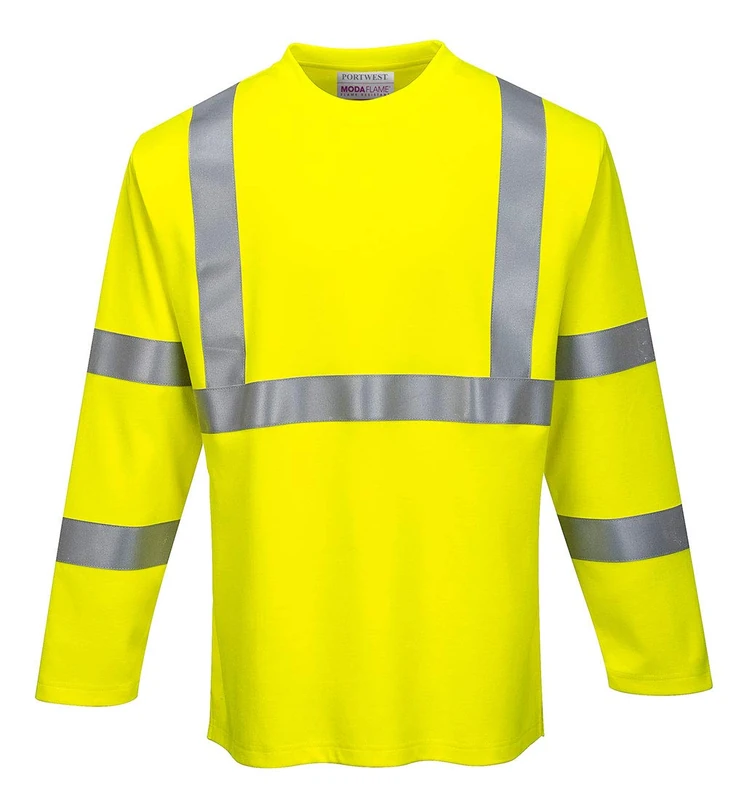Portwest FR Hi-Vis Long Sleeve T-Shirt, Color: Yellow, Size: L, FR96YERL