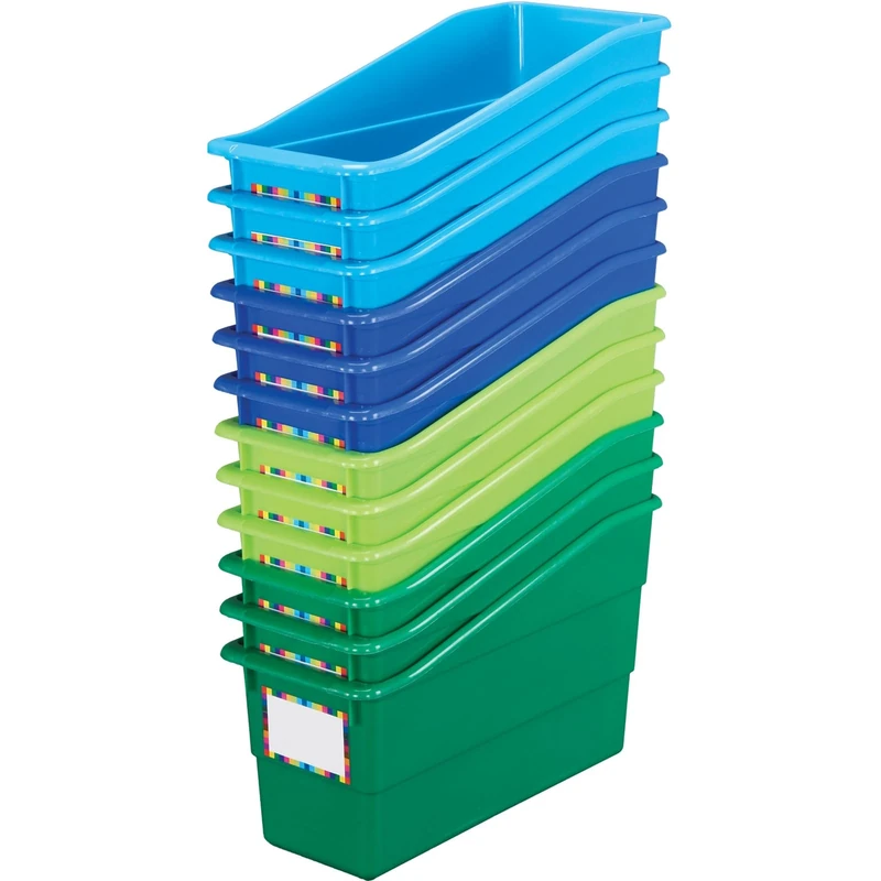 Really Good Stuff-164304 Riverside Name Labels Durable Book and Binder Holders, 5¼" by 12½" by 7½" (Set of 12) - Ideal for Narrow or Vertical Storage Needs Like Magazines, Books, Folders - Color-Code