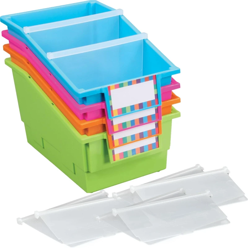 Really Good Stuff 666005 Chapter Book Library Bins with Dividers Neon