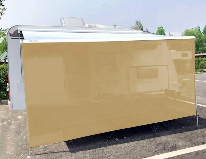 Tentproinc RV Awning Sun Shade Screen 7' X 12' 3'' - Beige Mesh Screen Camper Trailer Awning Sunshade UV Blocker Complete Kits Motorhome Camping Trailer Canopy Shelter - 3 Year Warranty