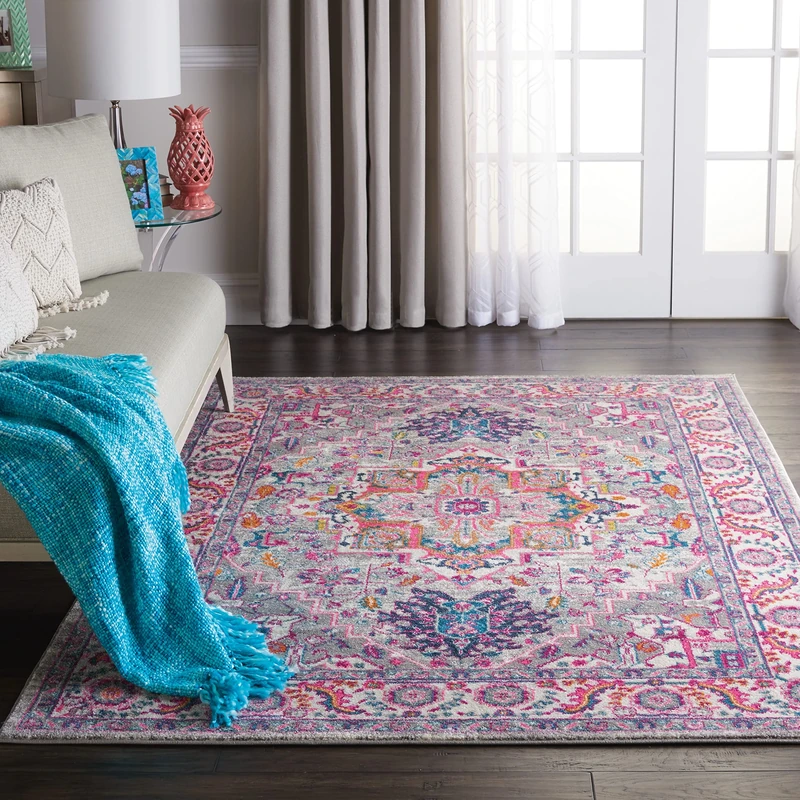 NOURISON Passion Persian Medallion Light Grey/Pink 4' x 6' Area Rug 3'9" x 5'9"