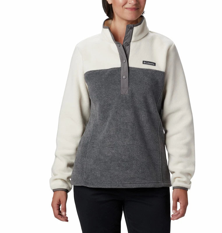 Columbia Women's Benton Springs 1/2 Snap Pullover, Fleece Pull Over, City Grey Heather/Chalk, Size XL