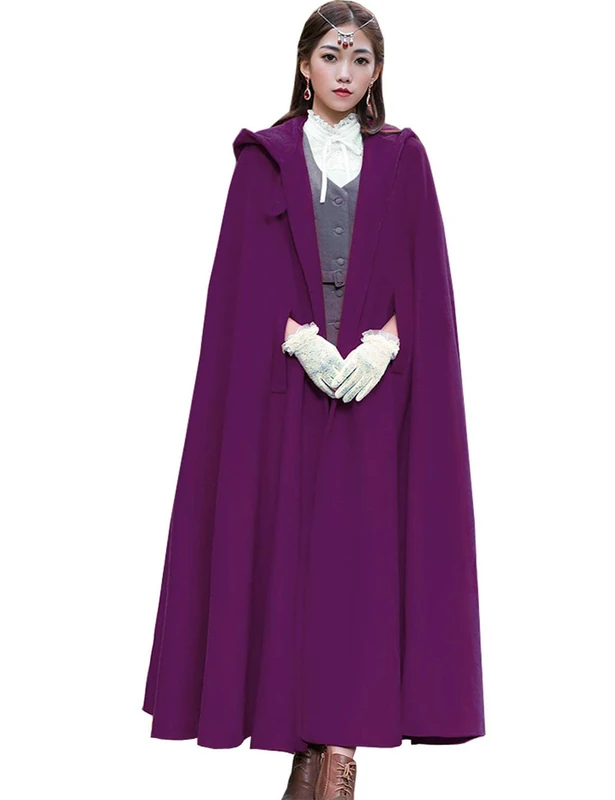 Flygo Women's Cloak Coat Hood Wool Blend Poncho Cape Trench Wedding Coat (One Size, Purple) - Image 1