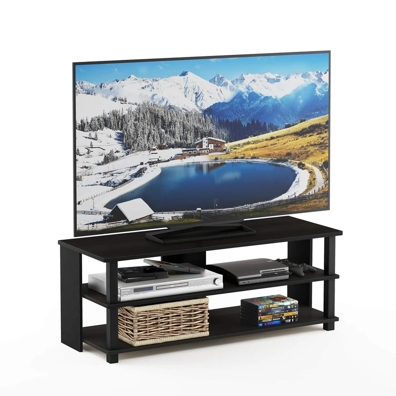 Furinno SULLY TV Stand, 3-Tier Entertainment Center, TV Console for TV up to 48 Inch, for Living Room, Bedroom, Espresso